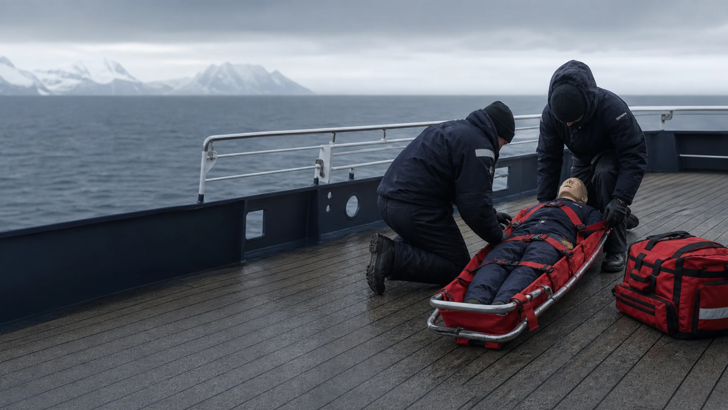 Onboard evacuation drill using a training mannequin