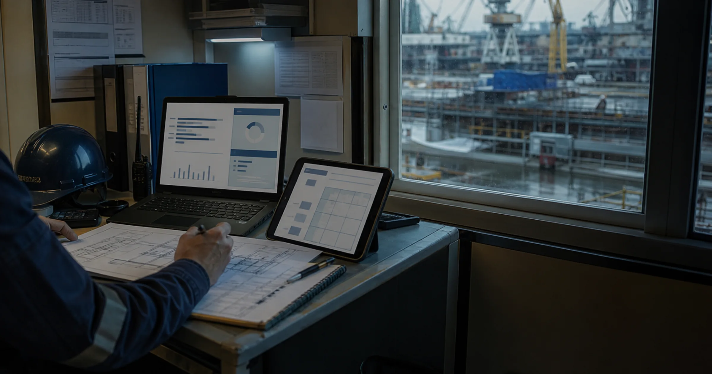 Refit project office using a bespoke management system alongside the shipyard