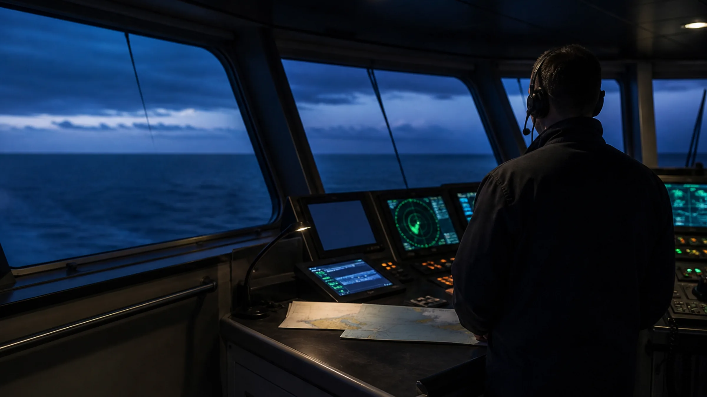 Bridge crew testing communications for a remote-cruising route